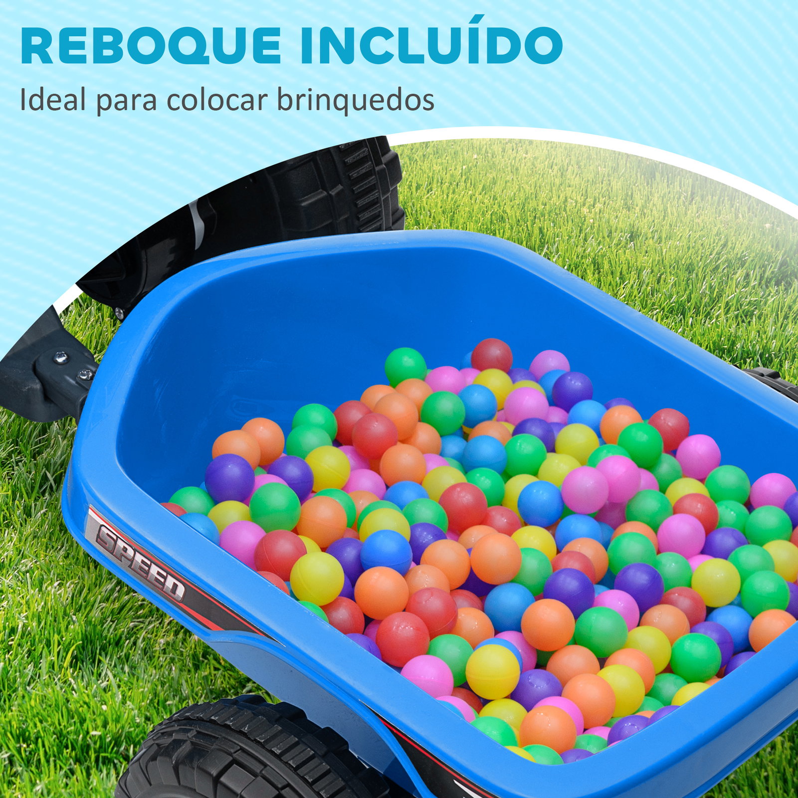 Quadriciclo elétrico para crianças com reboque bateria 6v de 18-36 meses com velocidade 2,5 km/h 106x41,5x48,5 cm azul