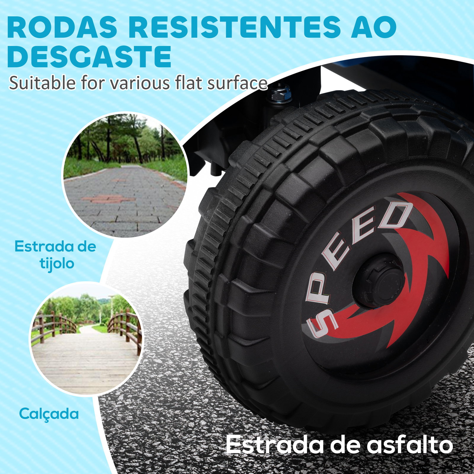 Quadriciclo elétrico para crianças com reboque bateria 6v de 18-36 meses com velocidade 2,5 km/h 106x41,5x48,5 cm azul