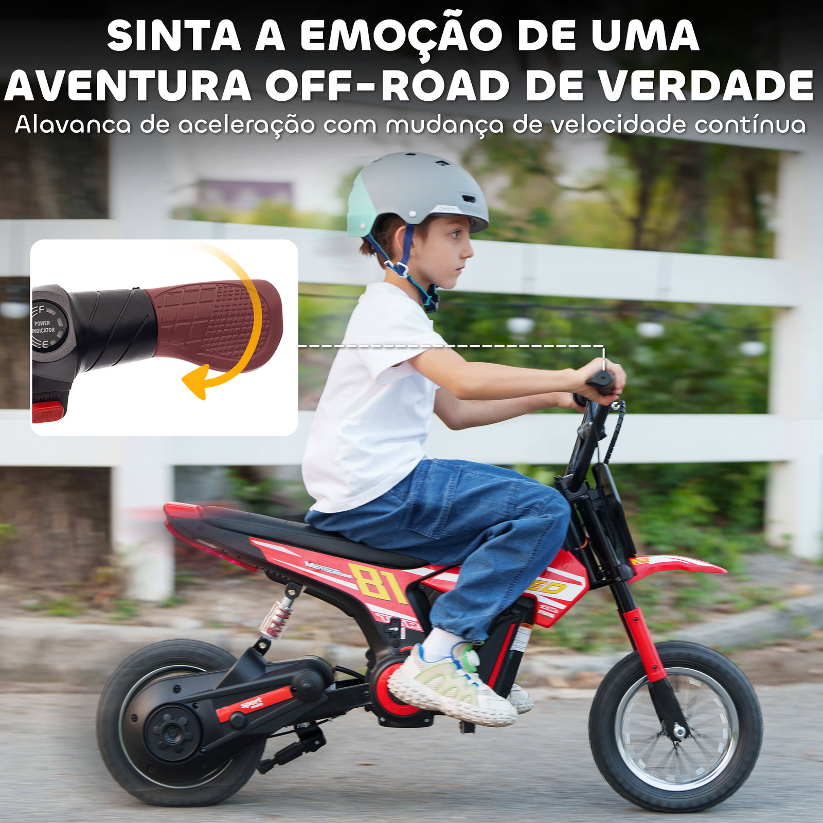 Mota elétrica para crianças 24v com motor 250w velocidade de 6-16km/h rodas de 30,5 cm para crianças de 8-12 anos vermelho
