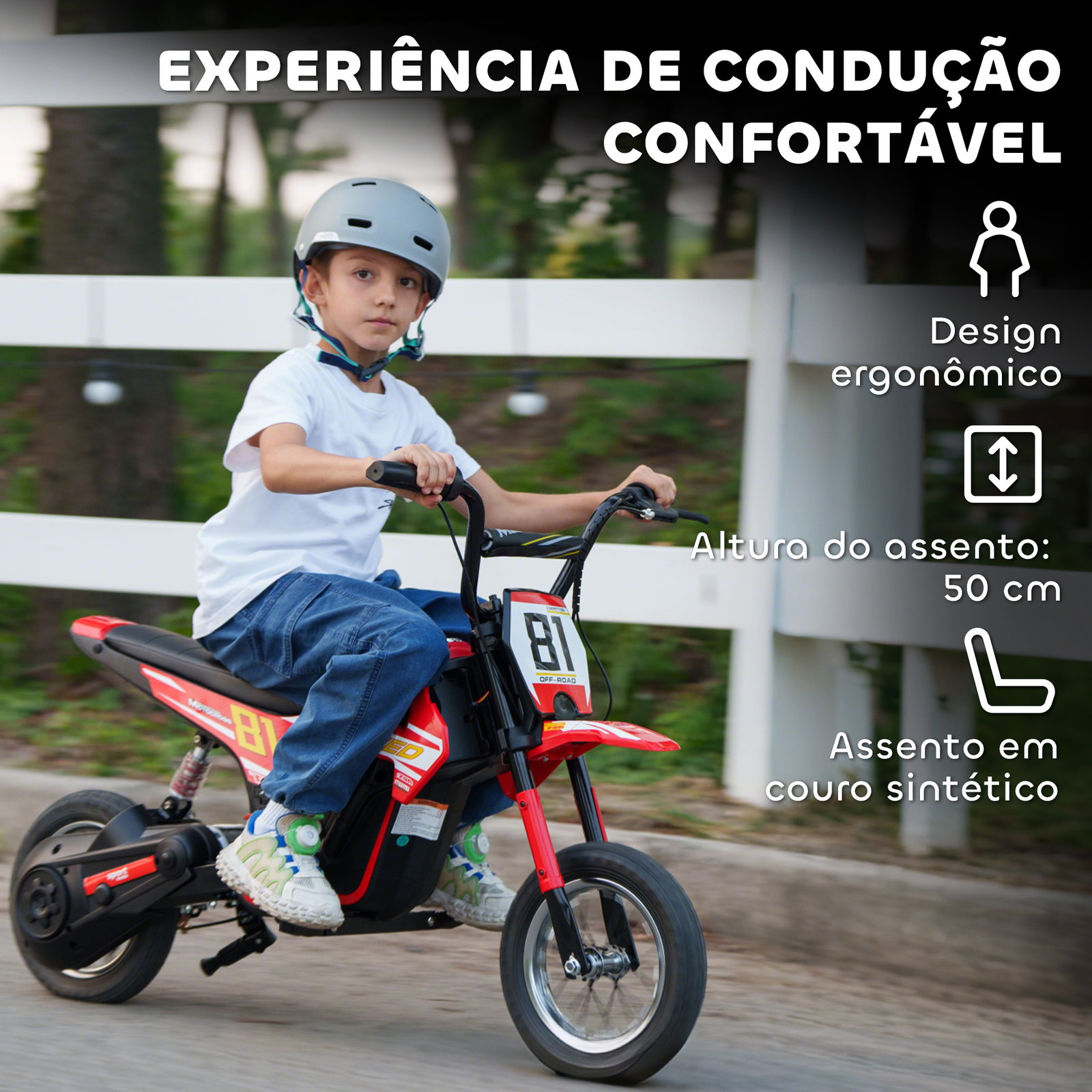 Mota elétrica para crianças 24v com motor 250w velocidade de 6-16km/h rodas de 30,5 cm para crianças de 8-12 anos vermelho
