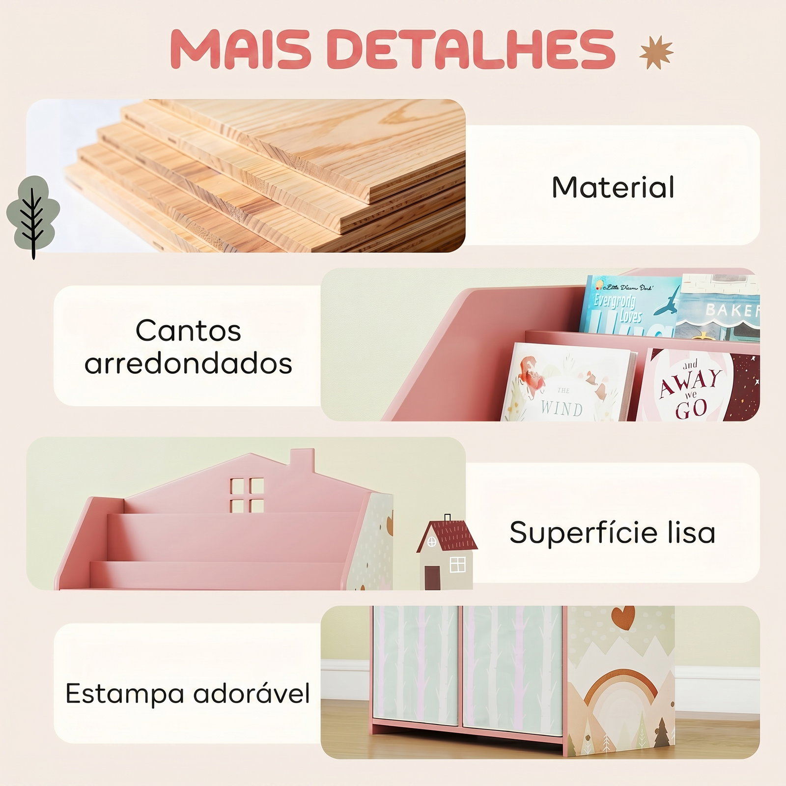 Estante infantil para brinquedos com gavetas de tecido prateleiras abertas design de raposas organizador de brinquedos rosa