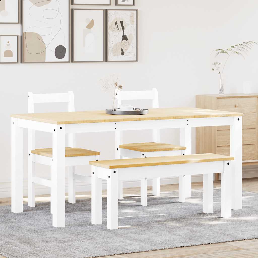 4 Pcs conjunto de jantar panama madeira pinho maciça branco