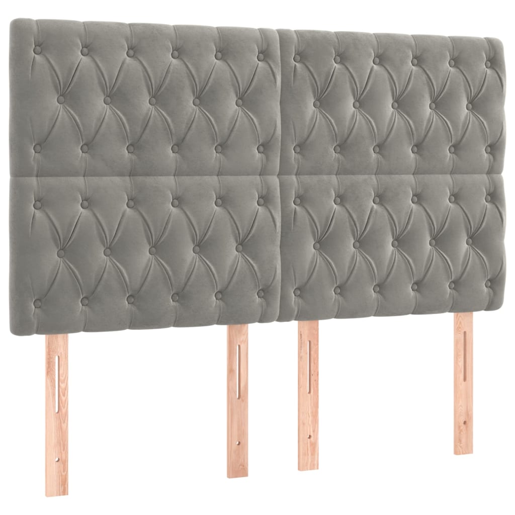 Cabeceira cama c/ luzes LED veludo 160x7x118/128cm cinza-claro