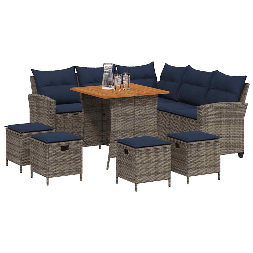 6 Pcs conjunto sofás de jardim com almofadões em l vime PE