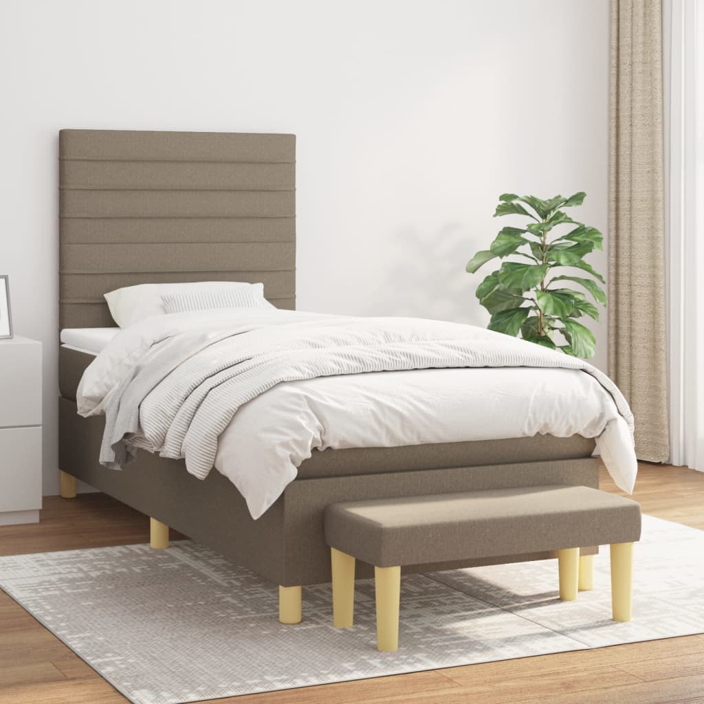 Cama com molas/colchão 100x200 cm tecido cinza-acastanhado