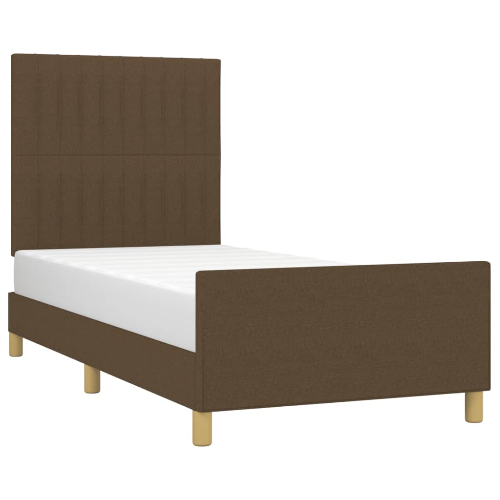 Estrutura de cama sem colchão 90x190 cm tecido castanho-escuro