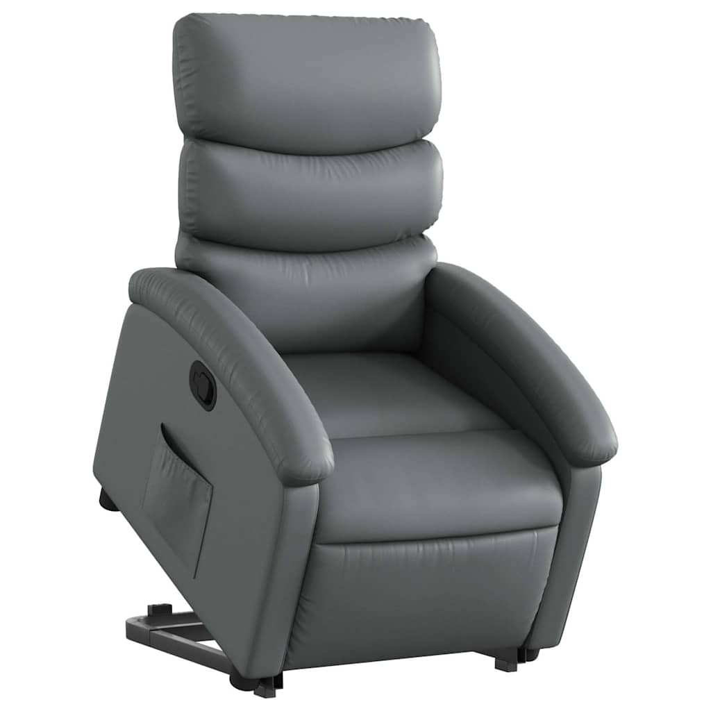 Poltrona reclinável elevatória couro artificial cinzento