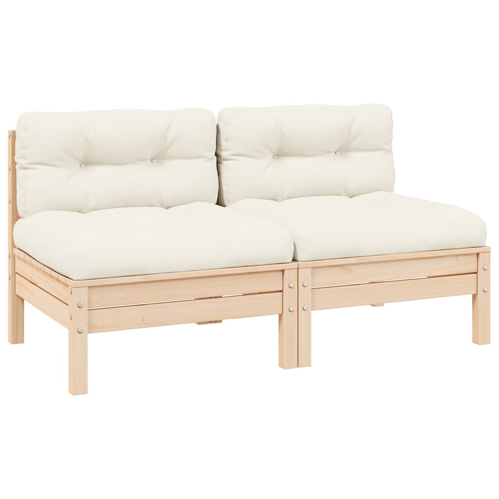 Sofá de jardim 2 lugares com almofadões cor creme pinho maciço