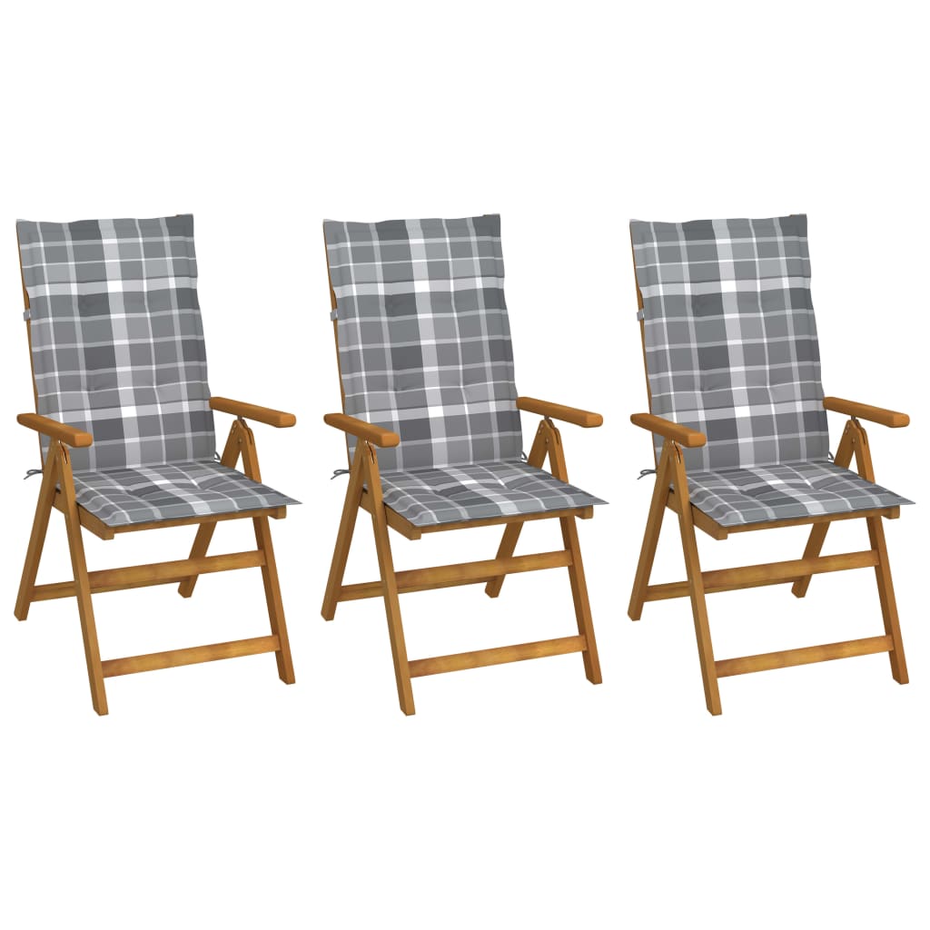 Cadeiras de jardim dobráveis c/ almofadões 3 pcs acácia maciça