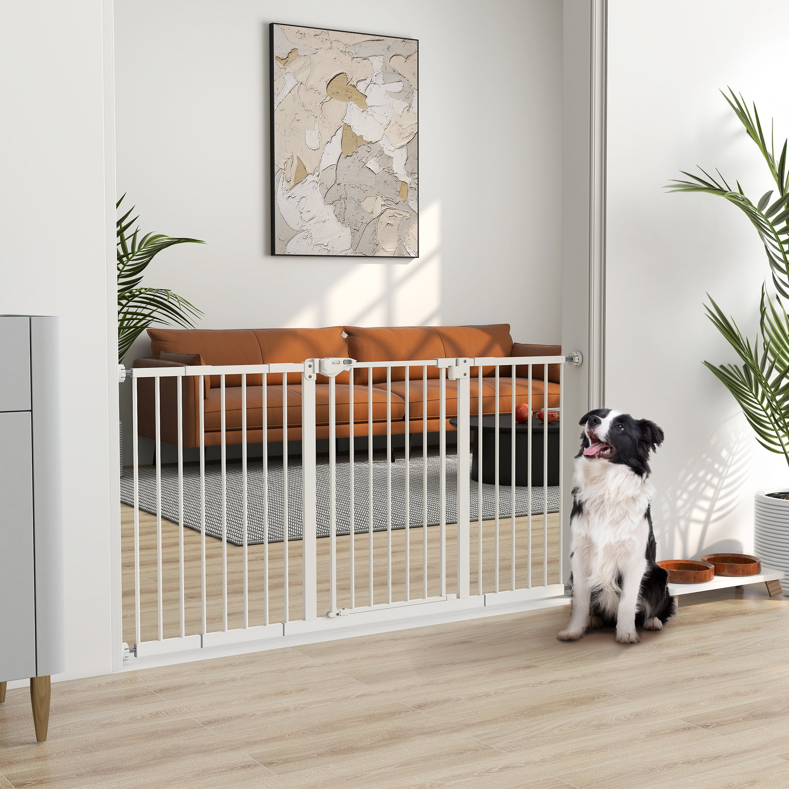 Barreira de segurança extensível para portas e escadas com fechamento automático e sistema de duplo bloqueio 74-147,5x76,2 cm branco