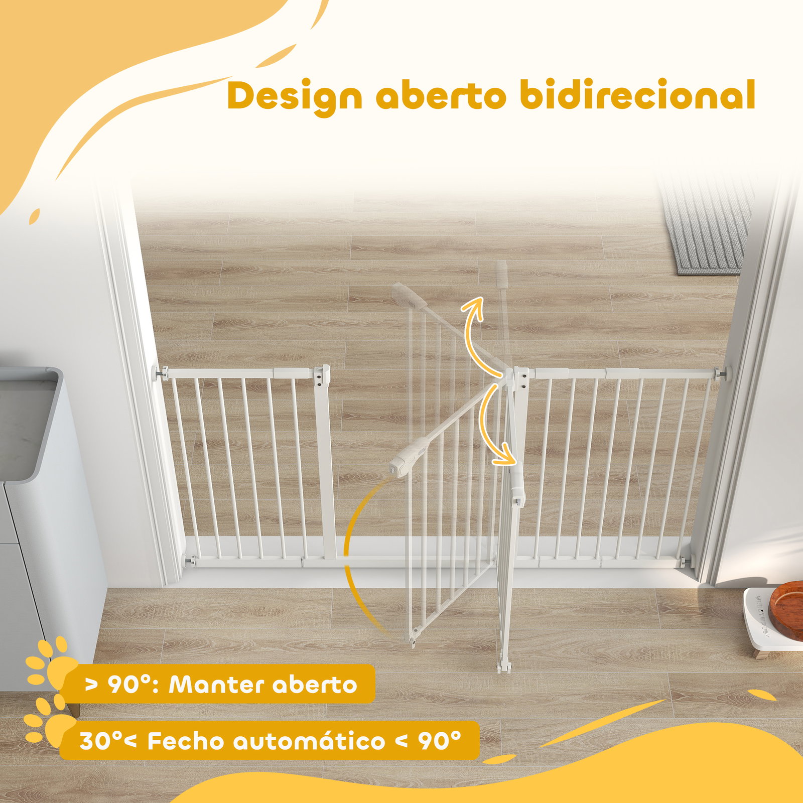 Barreira de segurança extensível para portas e escadas com fechamento automático e sistema de duplo bloqueio 74-147,5x76,2 cm branco