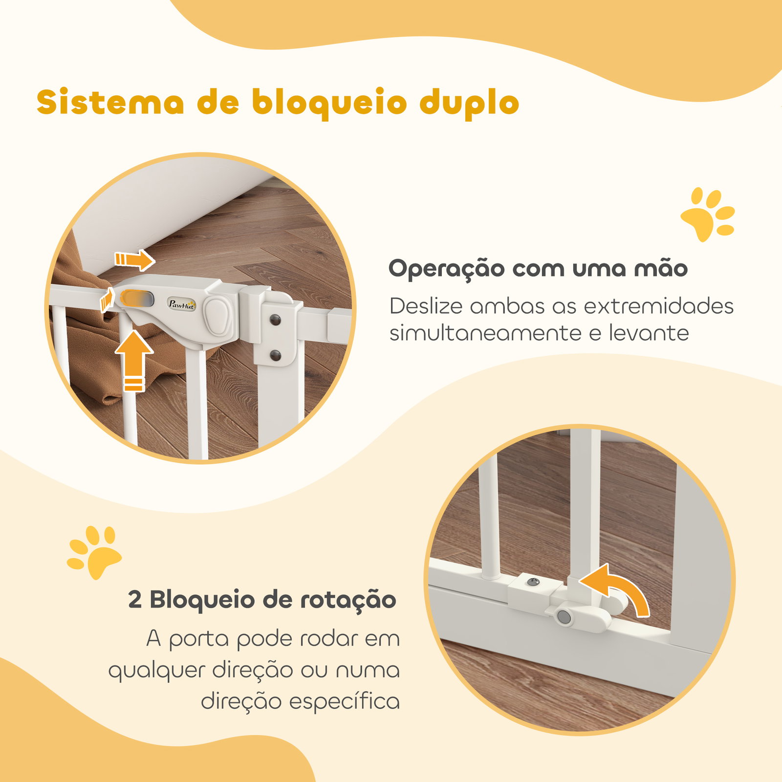 Barreira de segurança extensível para portas e escadas com fechamento automático e sistema de duplo bloqueio 74-147,5x76,2 cm branco