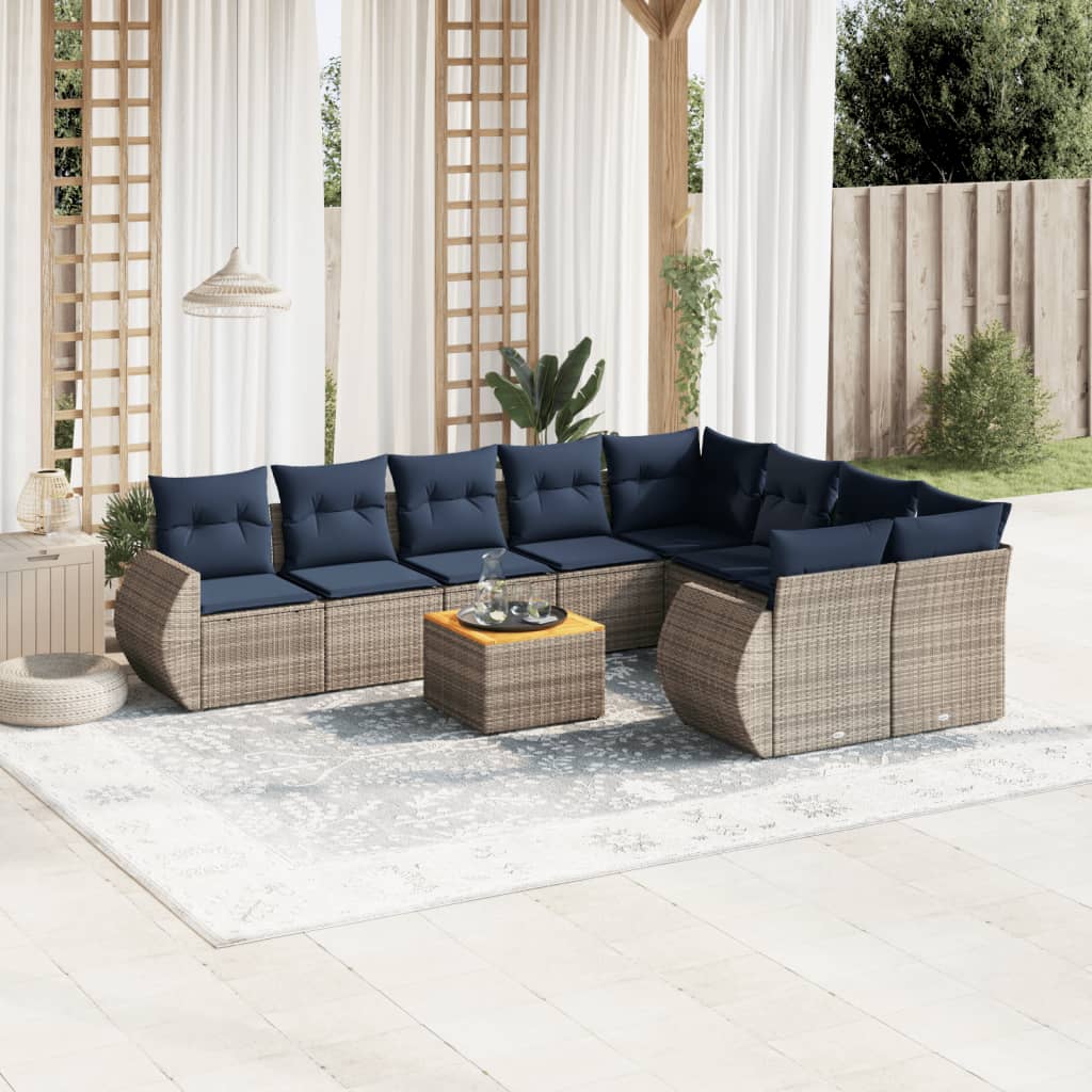 Conjunto de sofá de jardim com 10 peças e almofadas em rattan sintético cinza