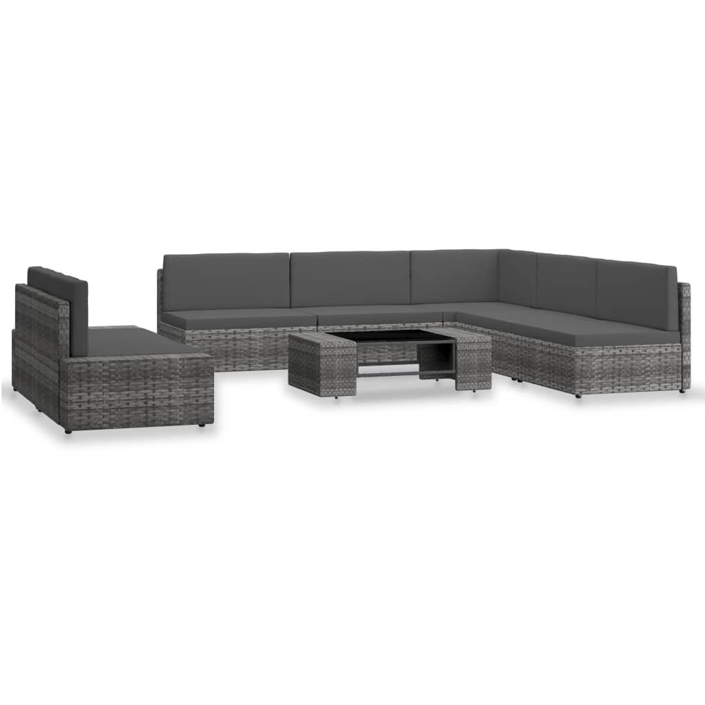 7 Pcs conjunto lounge de jardim vime PE cinzento