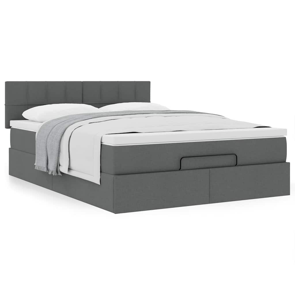 Cama otomana com colchão 140x200 cm tecido cinzento escuro