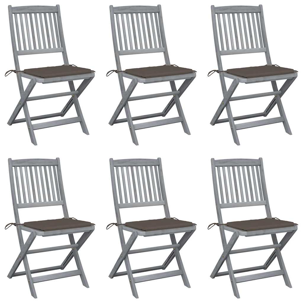 Cadeiras exterior dobráveis c/ almofadões 6 pcs acácia maciça