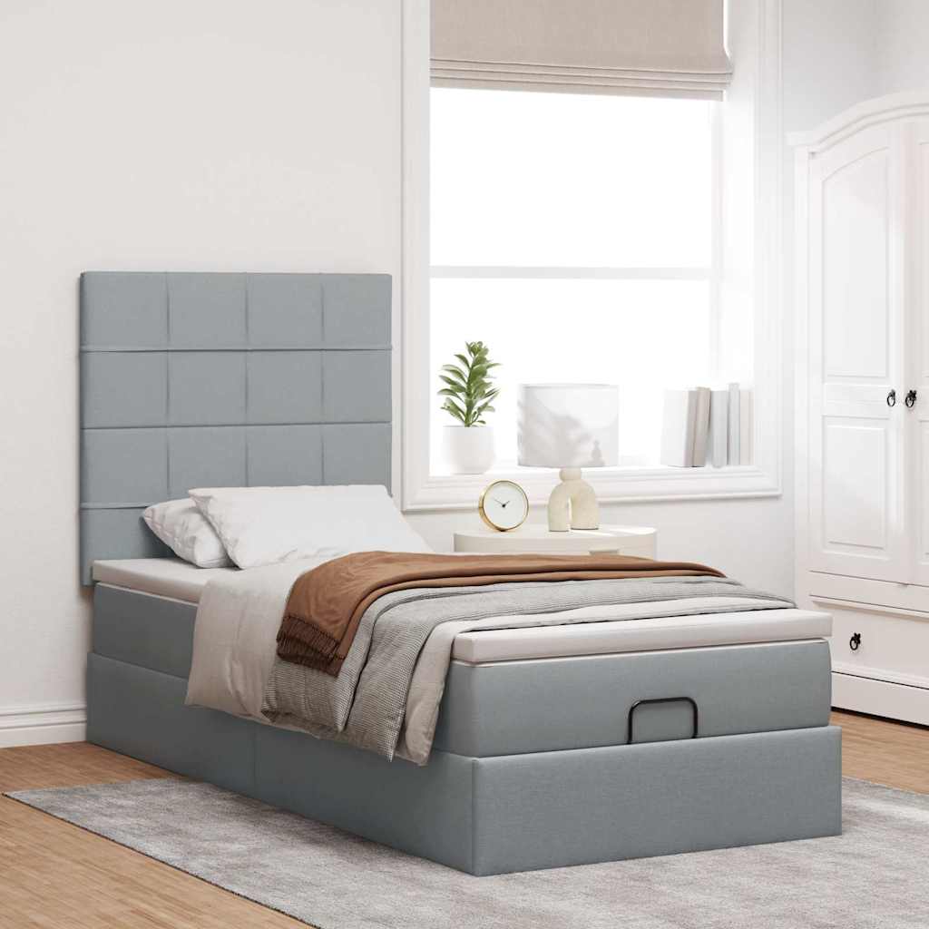 Cama otomana com colchão 90x200 cm tecido cinzento claro