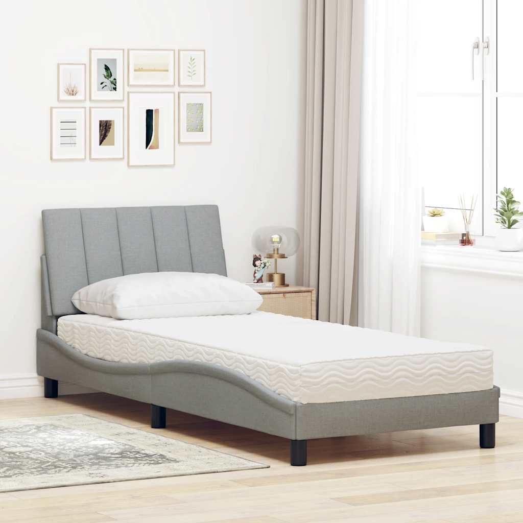 Cama com colchão hanko 80x200 cm tecido cinzento-claro