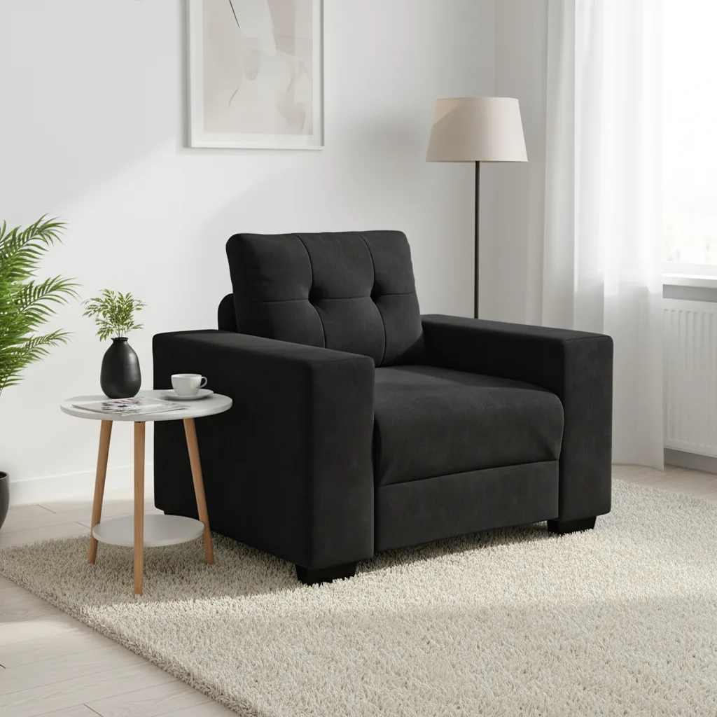 Poltrona de veludo preta, 100x78x80 cm
