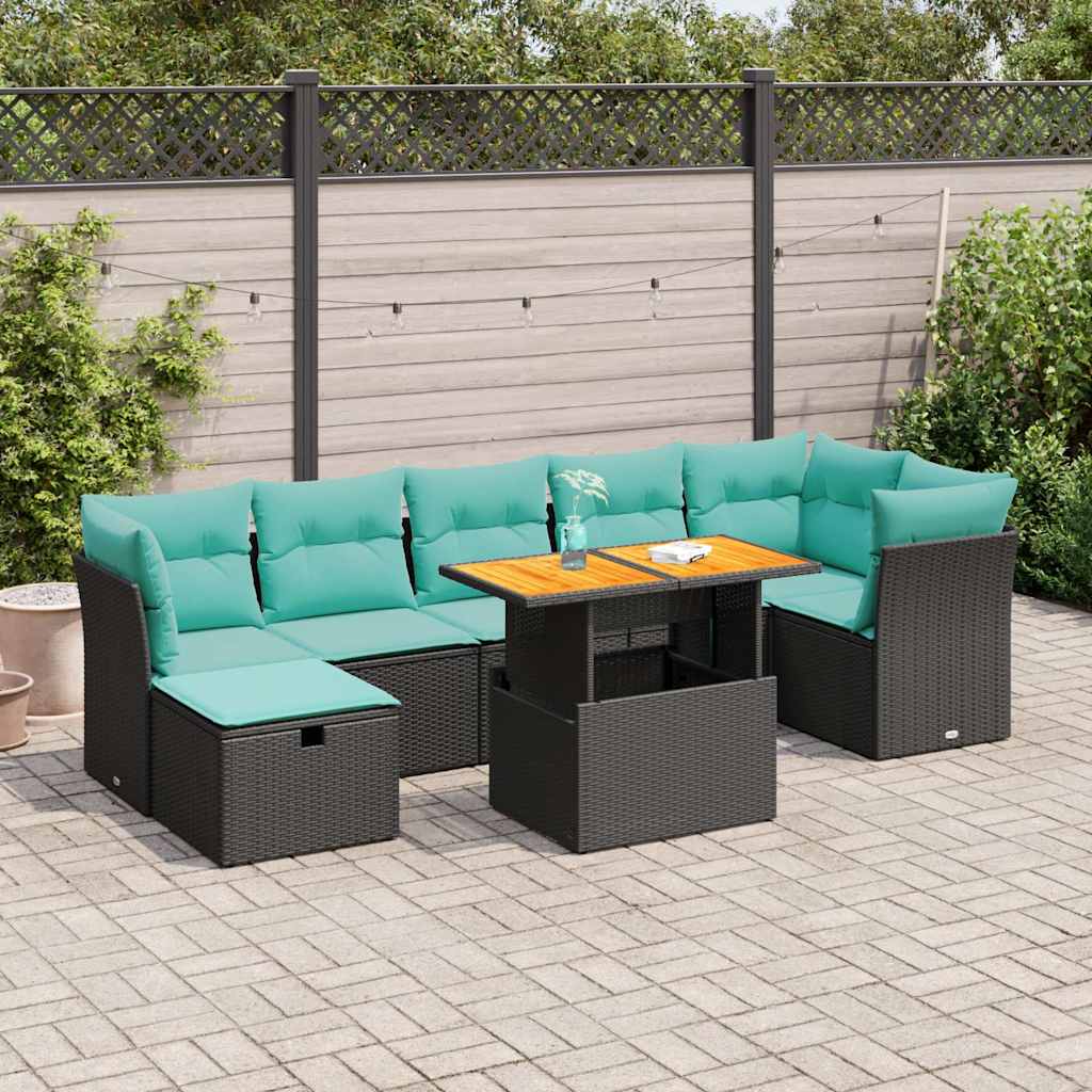 8 Pcs conjunto sofás jardim almofadões vime PE/acácia cinzento