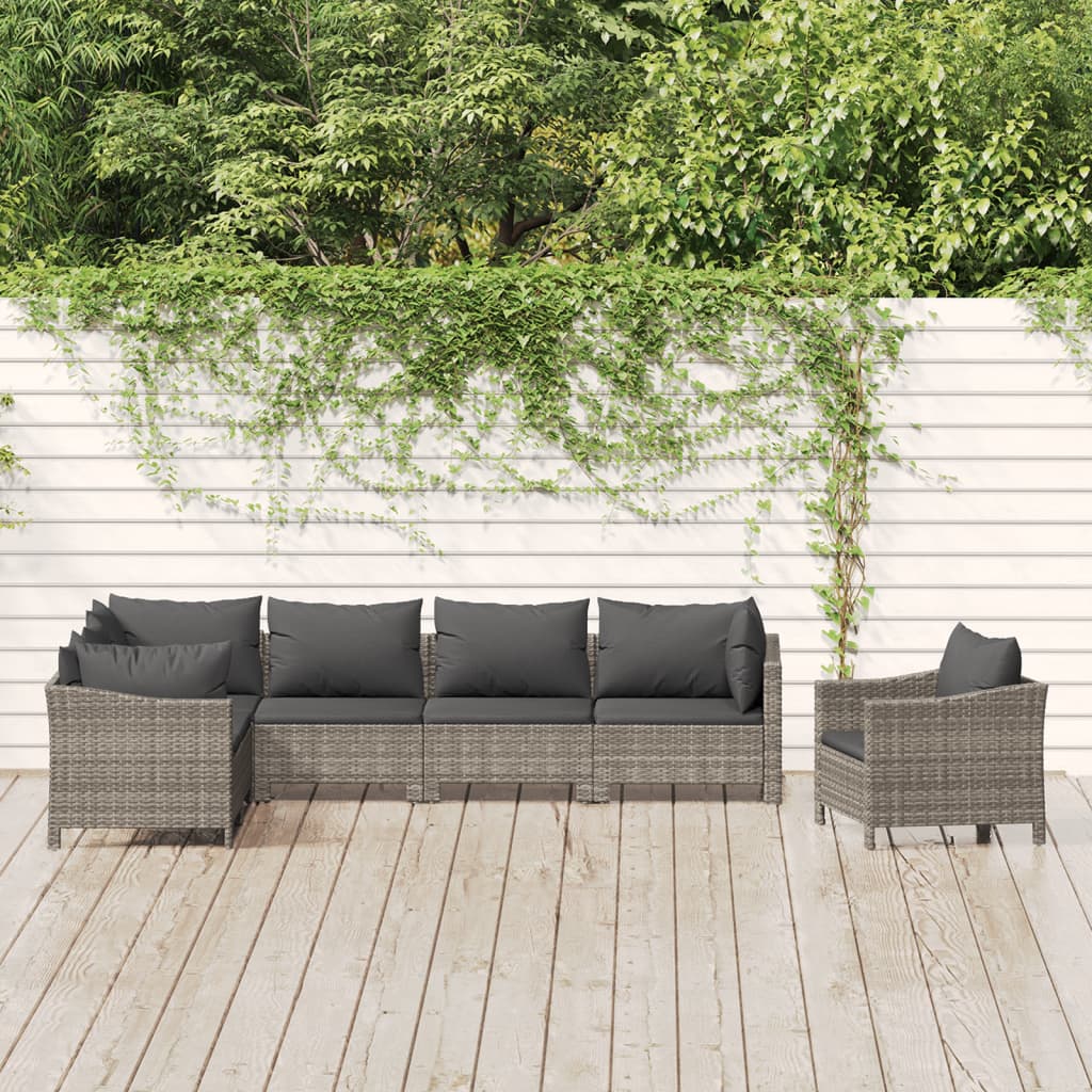 7 Pcs conjunto lounge de jardim c/ almofadões vime PE cinzento