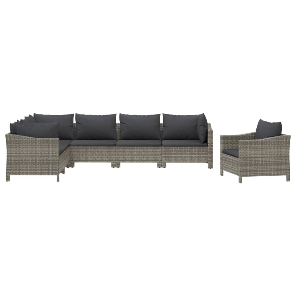 7 Pcs conjunto lounge de jardim c/ almofadões vime PE cinzento