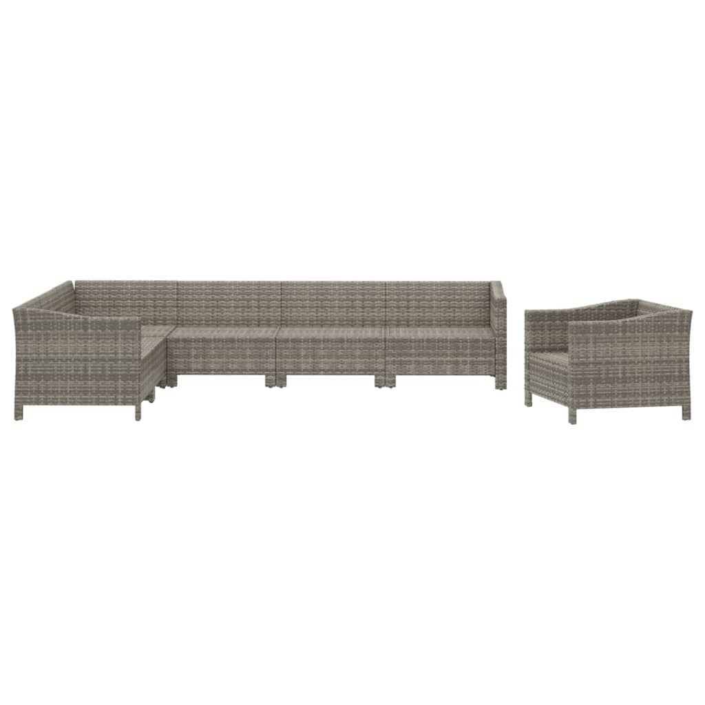 7 Pcs conjunto lounge de jardim c/ almofadões vime PE cinzento