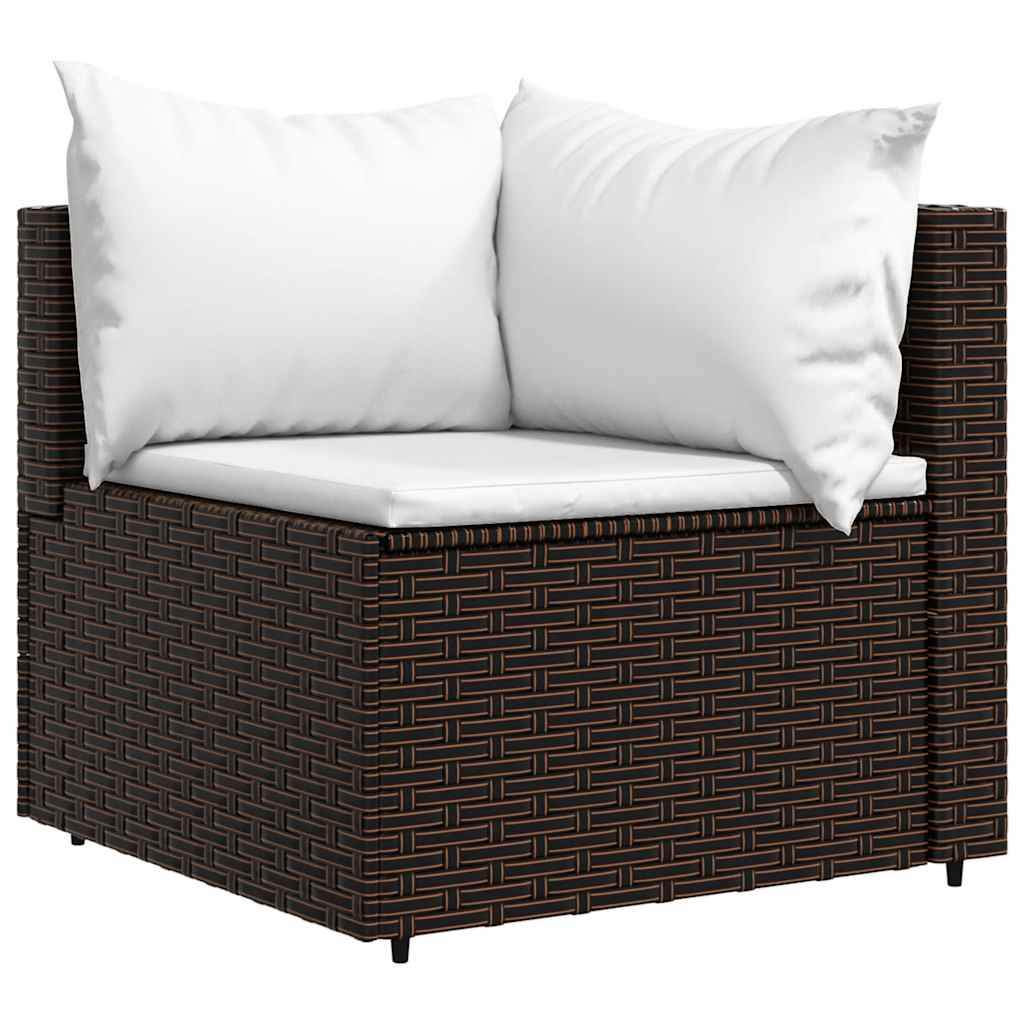 3 Pcs conjunto lounge jardim c/ almofadões vime PE castanho