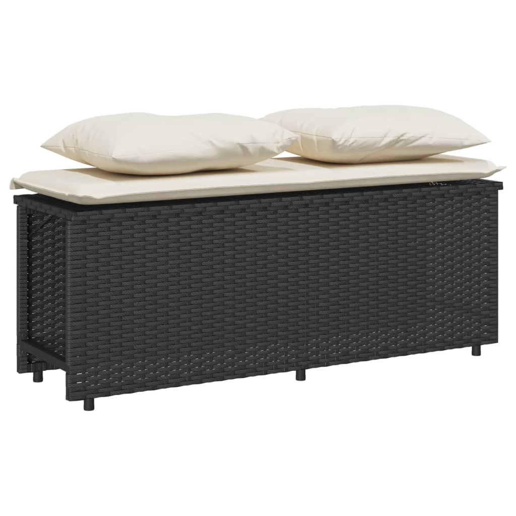 3 Pcs conjunto de jantar p/ jardim c/ almofadões vime PE preto