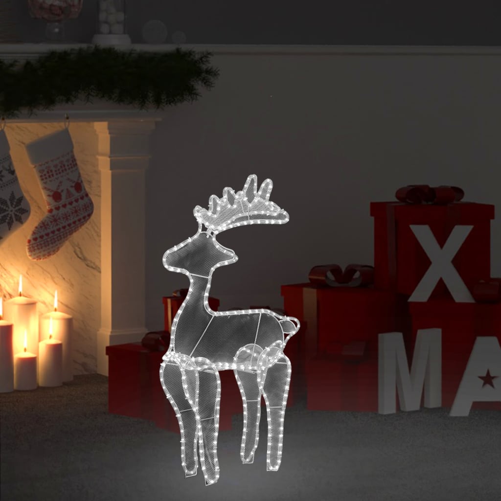 Rena decorativa natal c/ malha de aço 306 luzes LED 60x24x89 cm