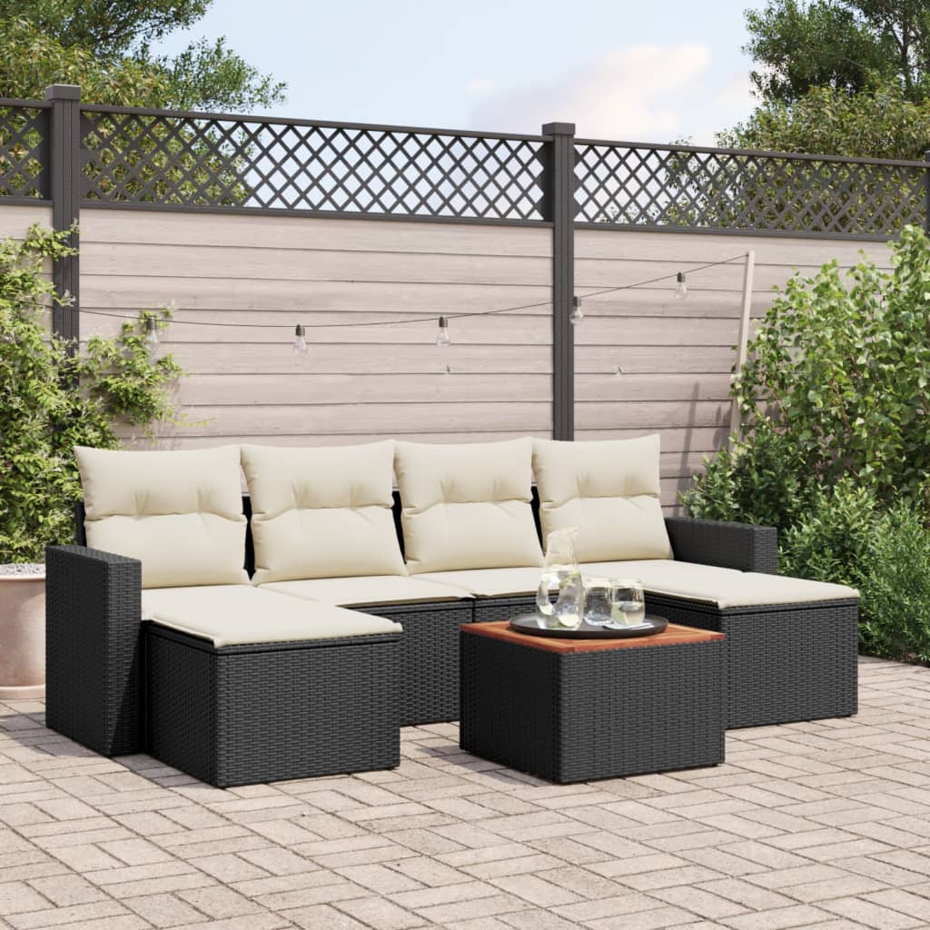 7 Pcs conjunto de sofás p/ jardim c/ almofadões vime PE preto
