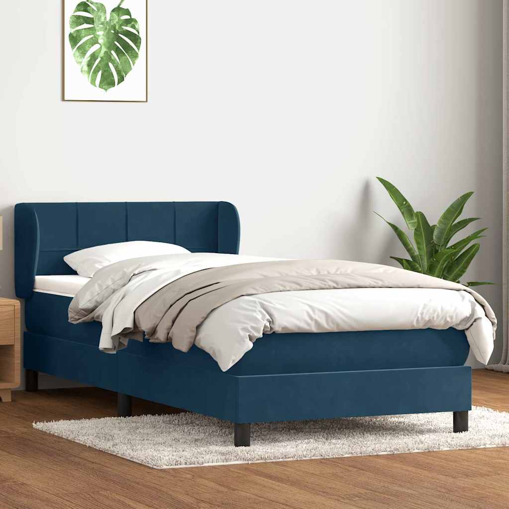 Cama com molas/colchão 80x220 cm veludo azul-escuro