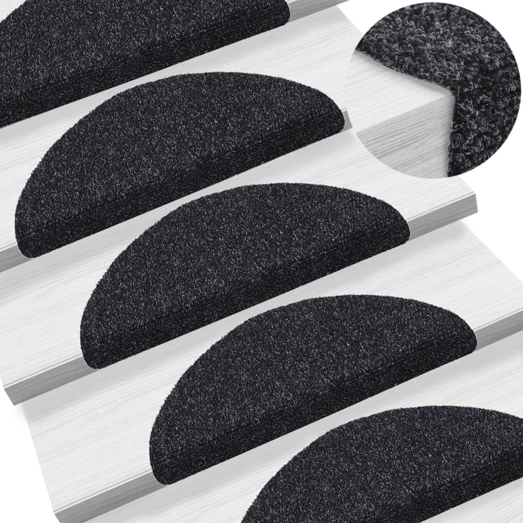 Tapetes de escada autoadesivos 15 peças 56x17x3 cm pretos semicirculares