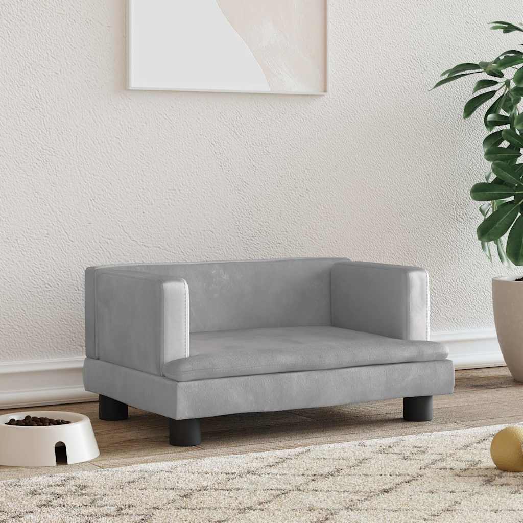 Cama para cães 60x40x30 cm veludo cinzento-claro