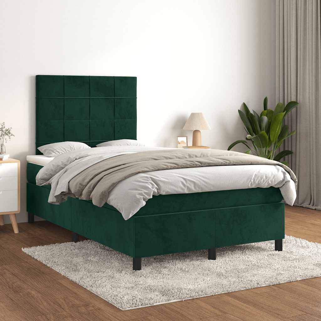 Cama boxspring com colchão 120x190 cm veludo verde-escuro