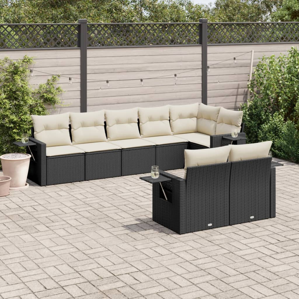 8 Pcs conjunto sofás de jardim com almofadões vime PE preto