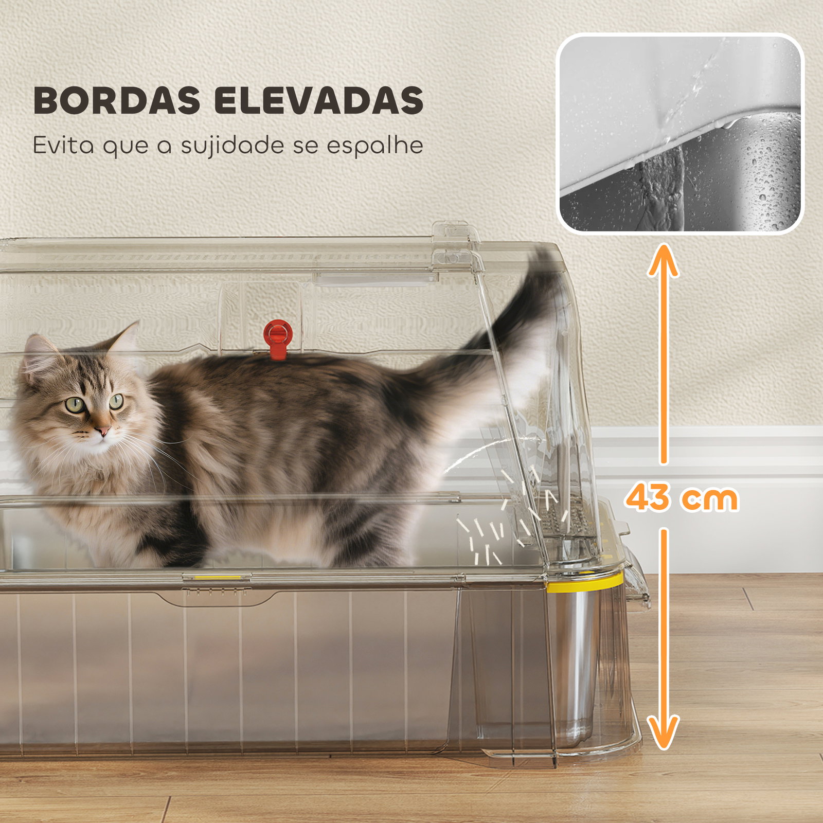 Caixa de areia para gatos de aço inoxidável xl com tampa articulada 180° laterais altas pedal pá 63x43x43 cm cinzento escuro