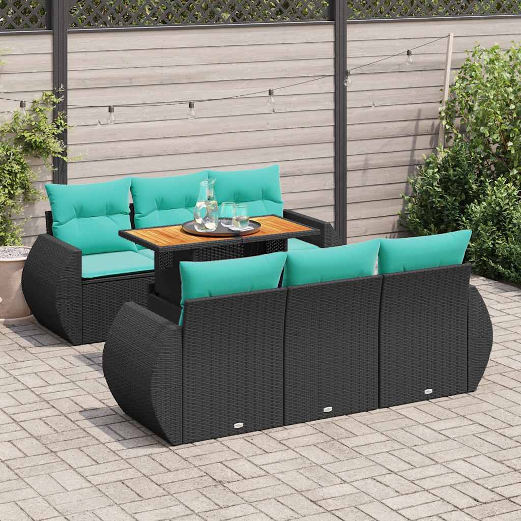 7 Pcs conjunto de sofás p/ jardim c/ almofadões vime PE preto