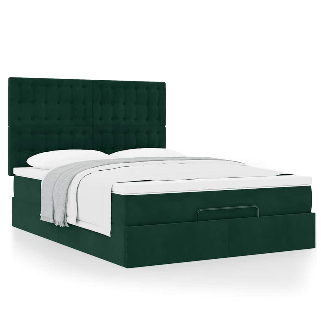 Estrutura cama otomana colchões 140x190 cm veludo verde escuro