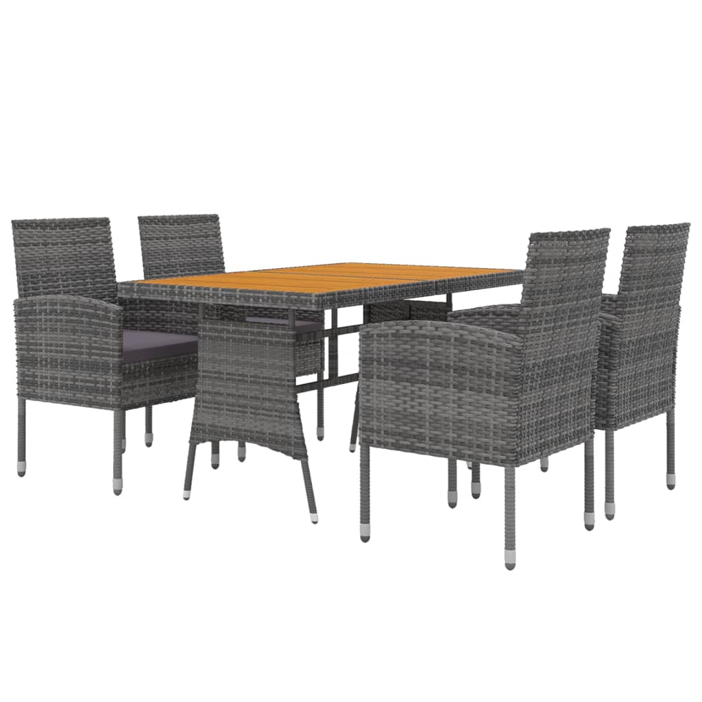 5 Pcs conjunto de jantar para exterior vime PE cinzento