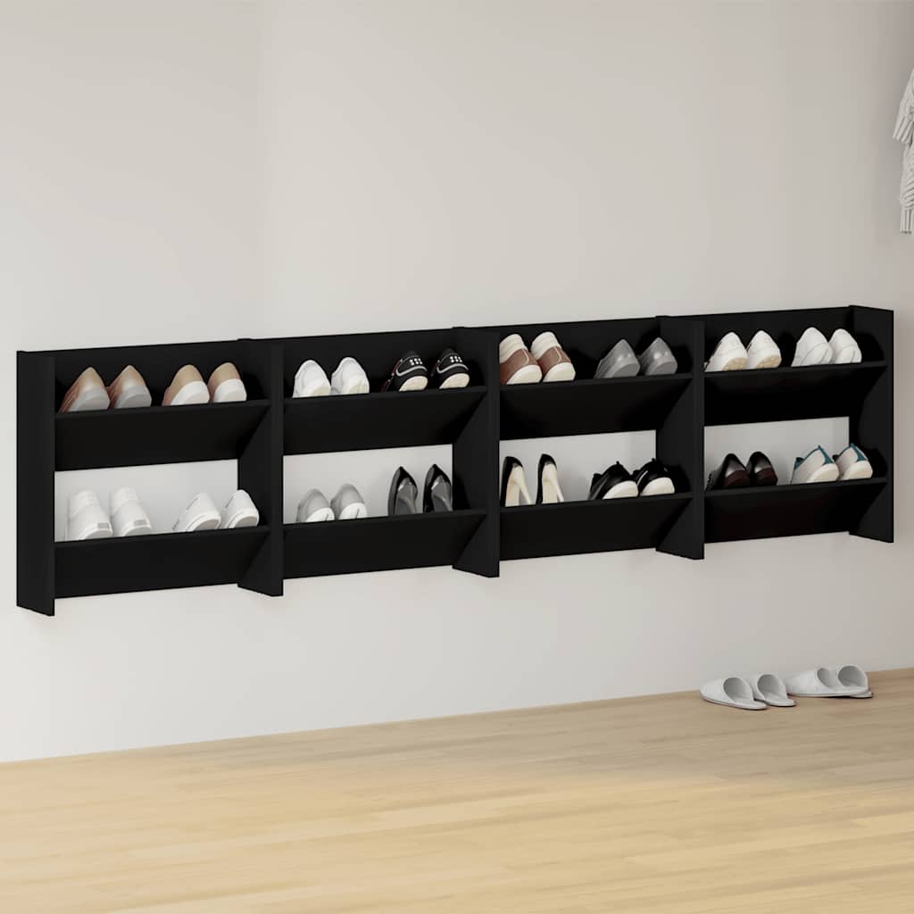 Sapateiras de parede 4 pcs derivados de madeira preto