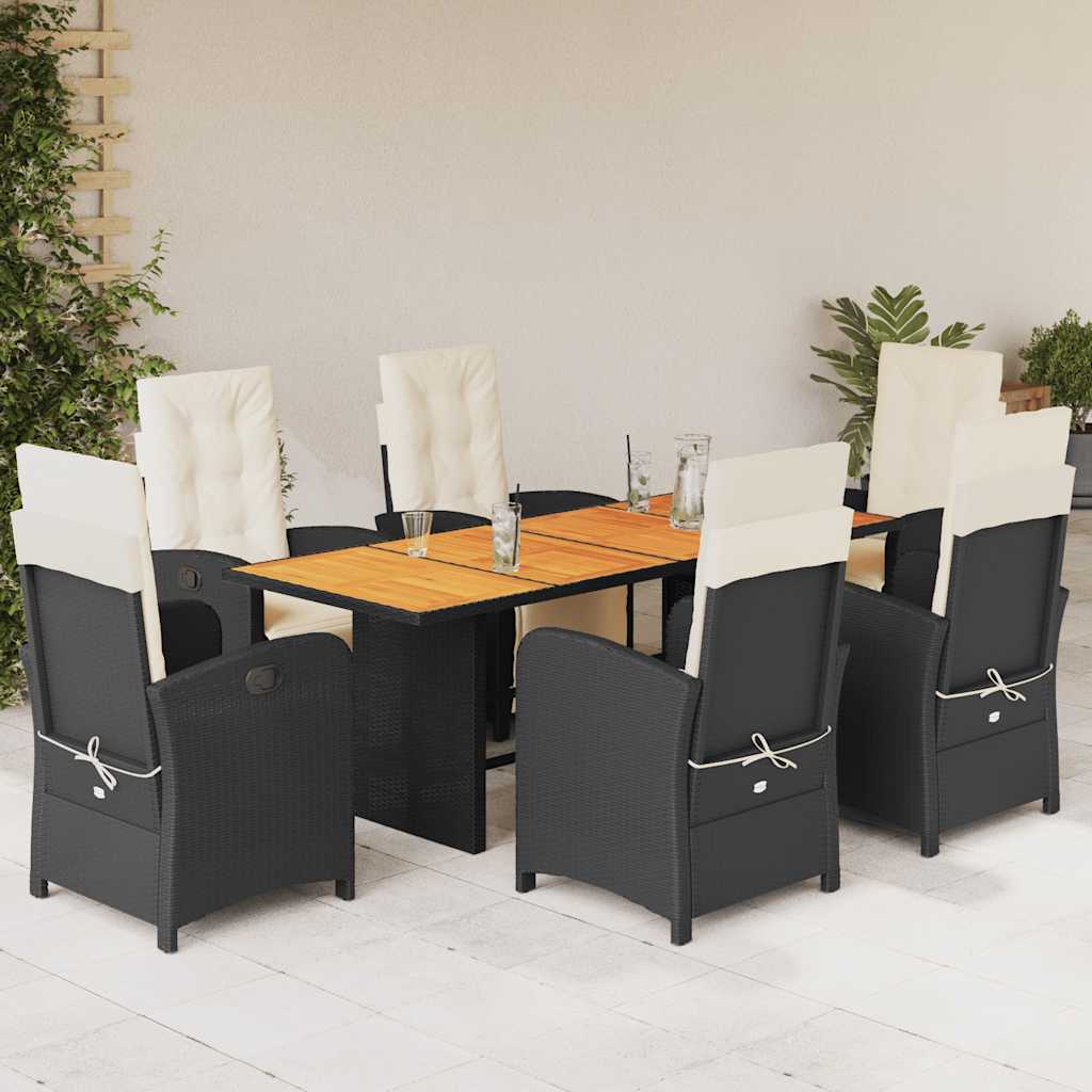 7 Pcs conjunto de jantar p/ jardim c/ almofadões vime PE preto