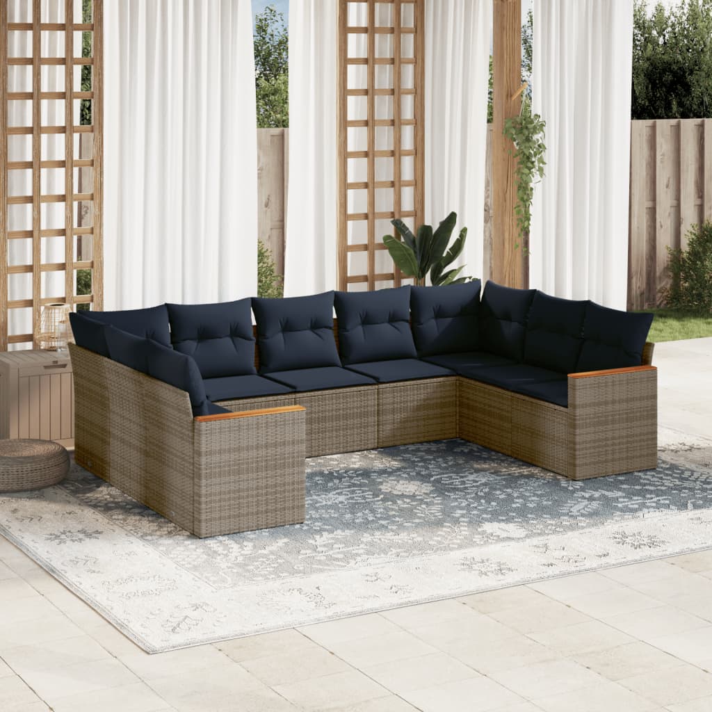Conjunto de sofá de jardim de 9 peças com almofadas em rattan sintético cinza