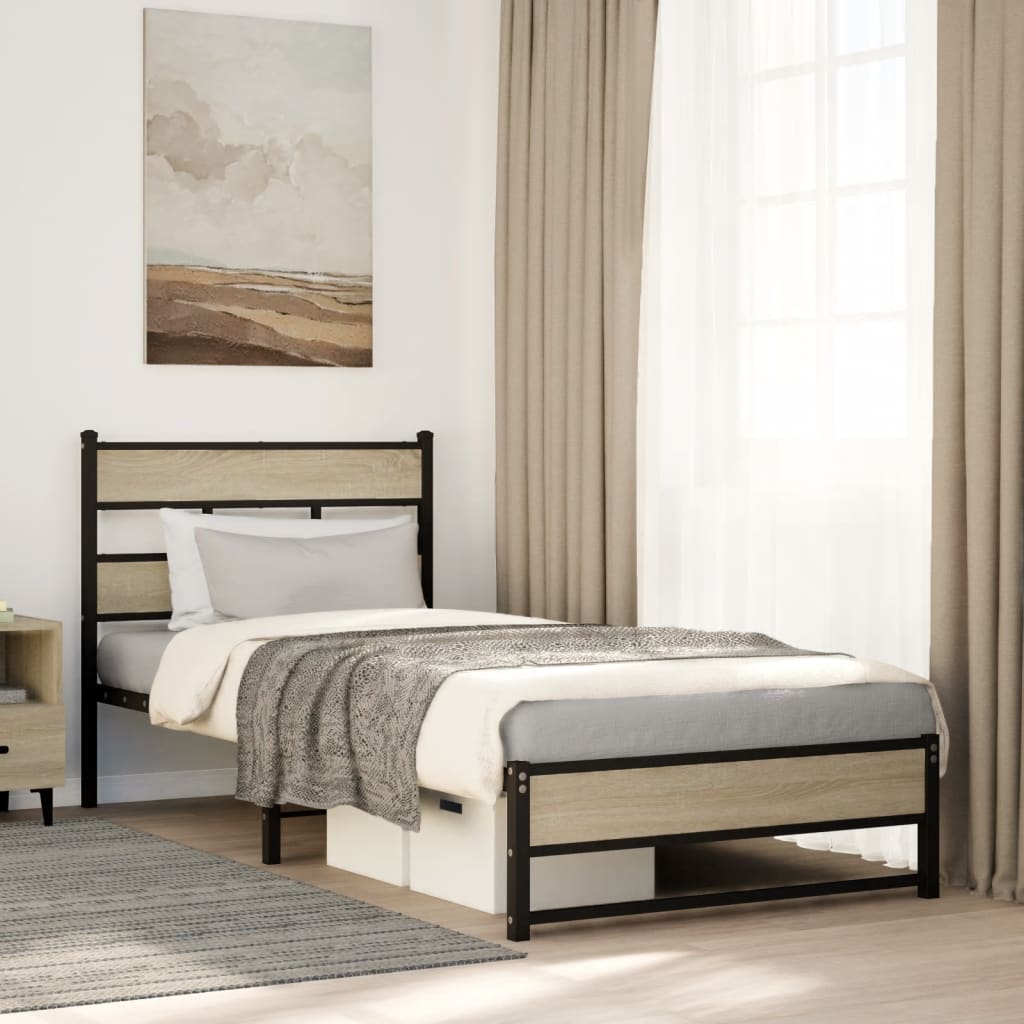 Estrutura de cama sem colchão 80x200 cm metal carvalho sonoma