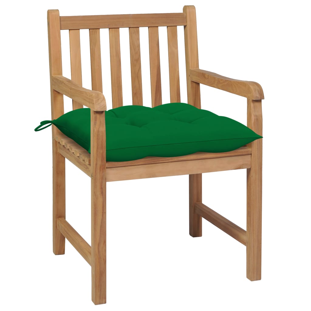 Cadeiras de jardim c/ almofadões verdes 2 pcs teca maciça