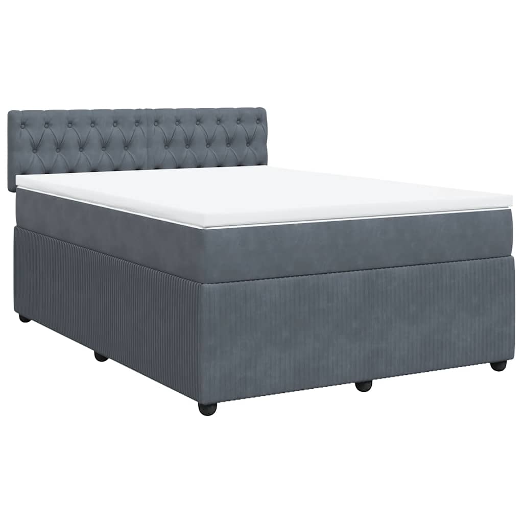 Cama com molas/colchão 140x190 cm veludo cinzento-escuro