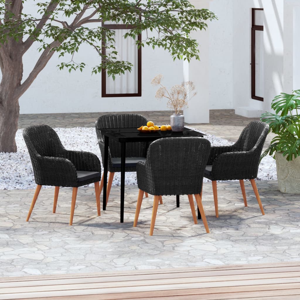 5 Pcs conjunto de jantar p/ jardim c/ almofadões preto
