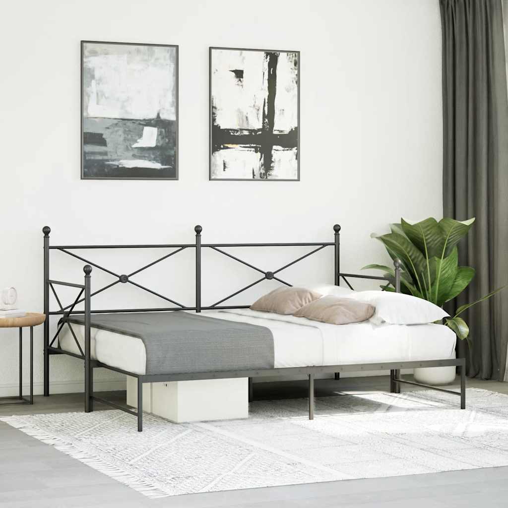 Cama de dia com gavetão sem colchão 75x190 cm aço preto