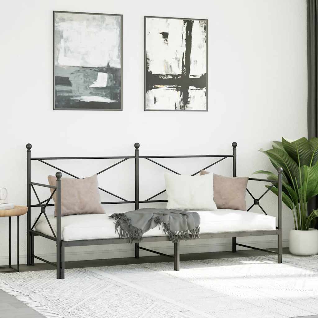 Cama de dia com gavetão sem colchão 75x190 cm aço preto