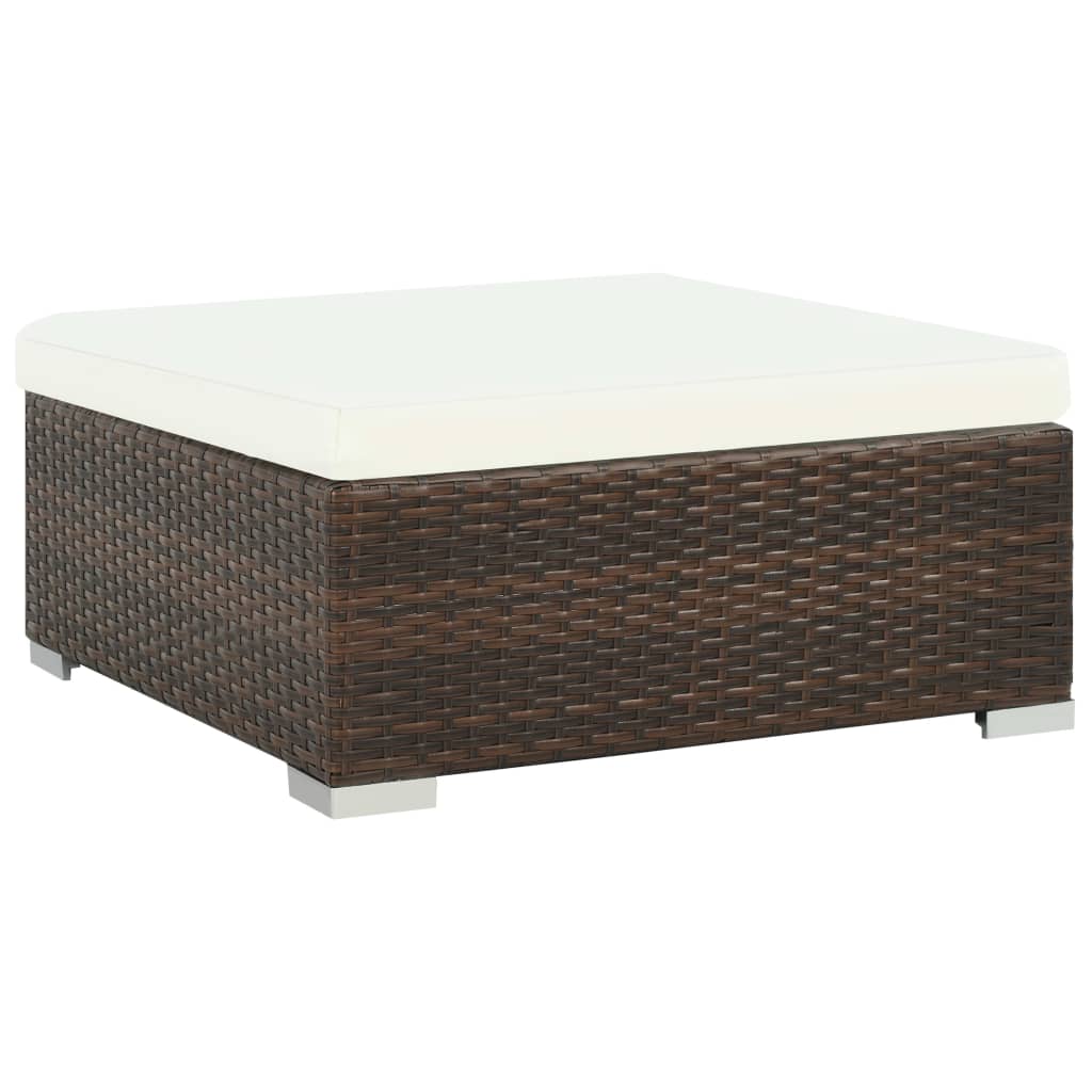 7 Pcs conjunto lounge jardim c/ almofadões vime PE castanho